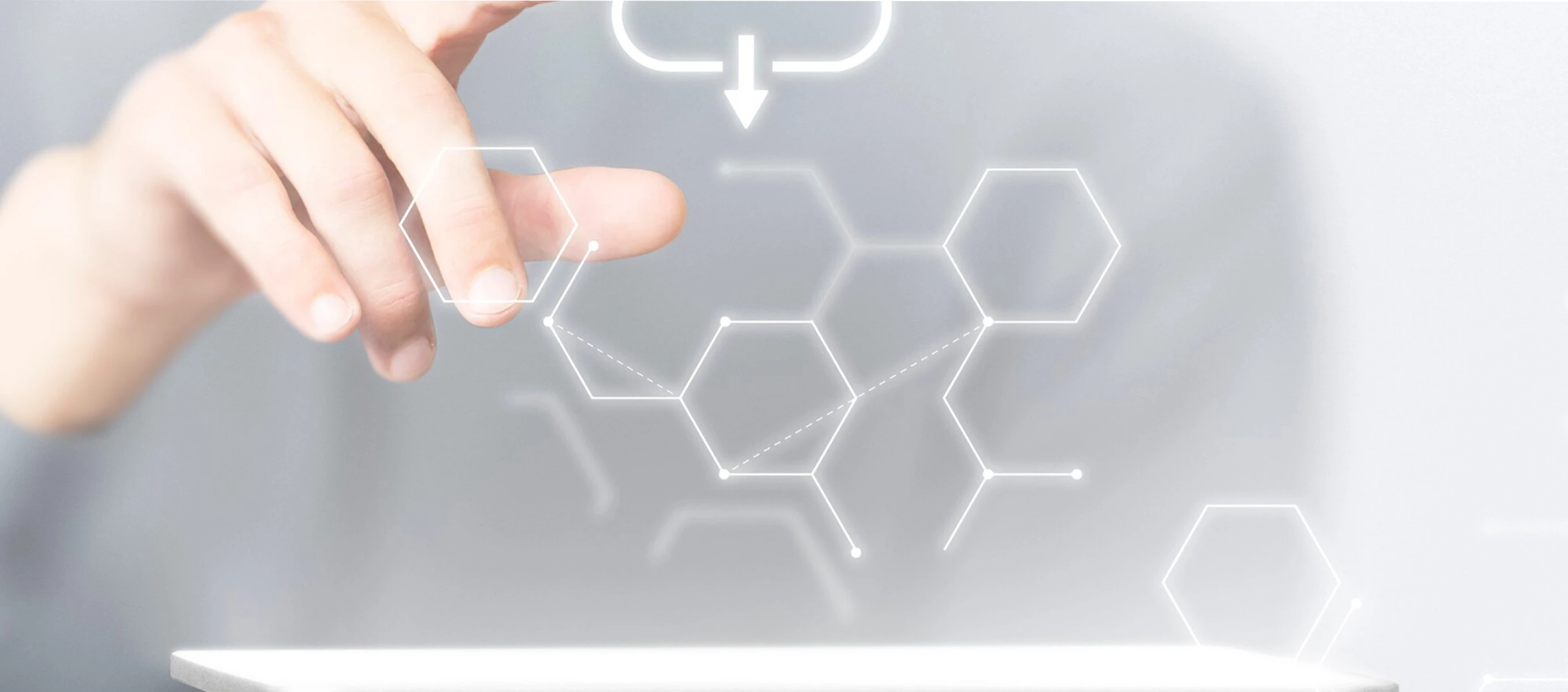 Hand interacting with a connected digital network