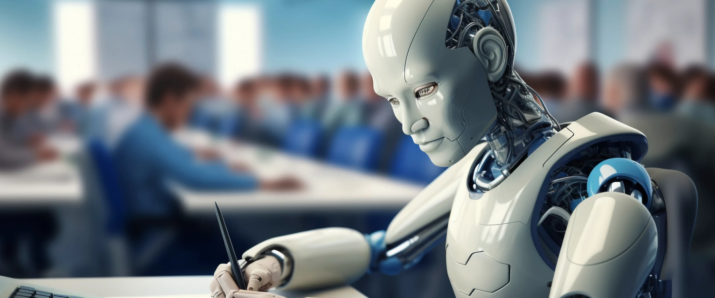 AI robot working with digital information
